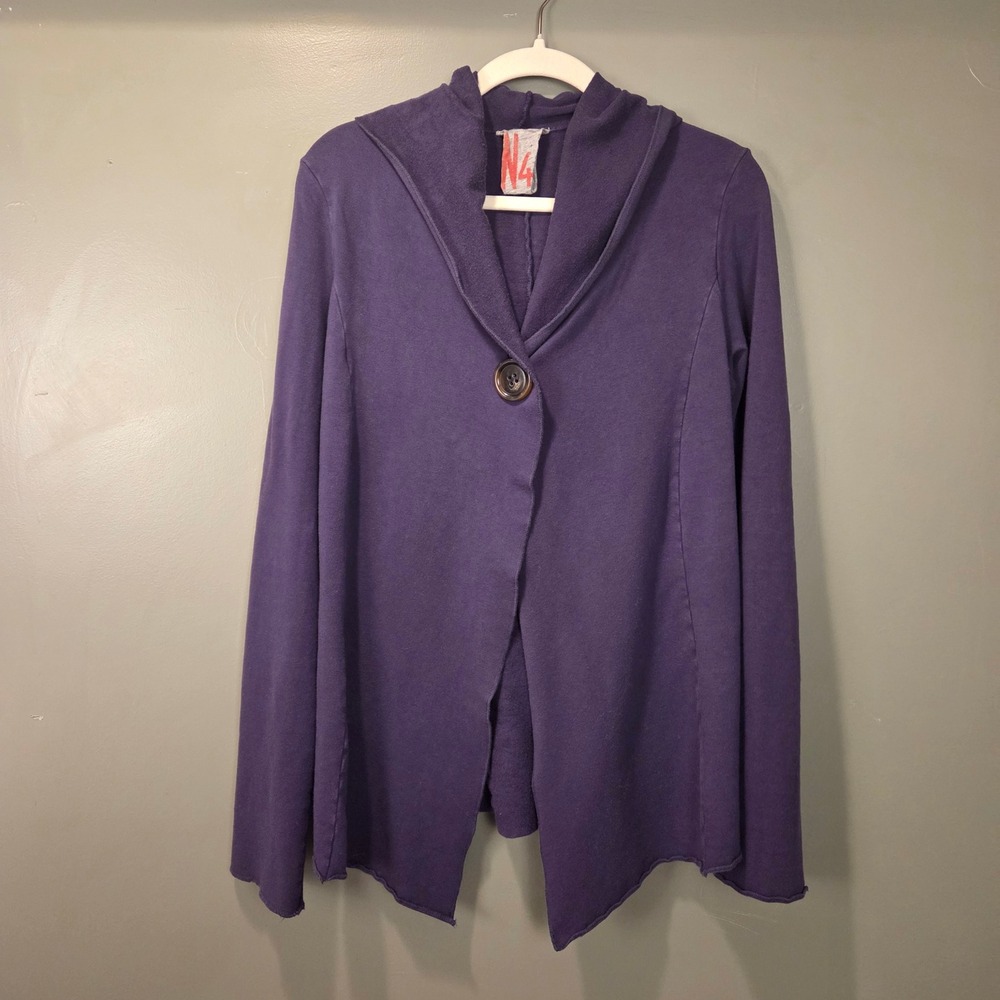 N4 Women's Hooded Cardigan Jersey Knit, Size 2, Purple, Boho Cottage Fairycore